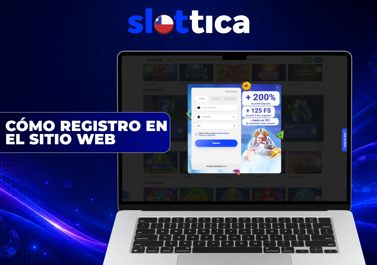 Registro en Slottica mediante el formulario de creación de cuenta en el sitio web del casino.